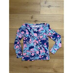 Lilly Pulitzer Aleah Top Toucan Party Womans Medium Tropical Summer Blue